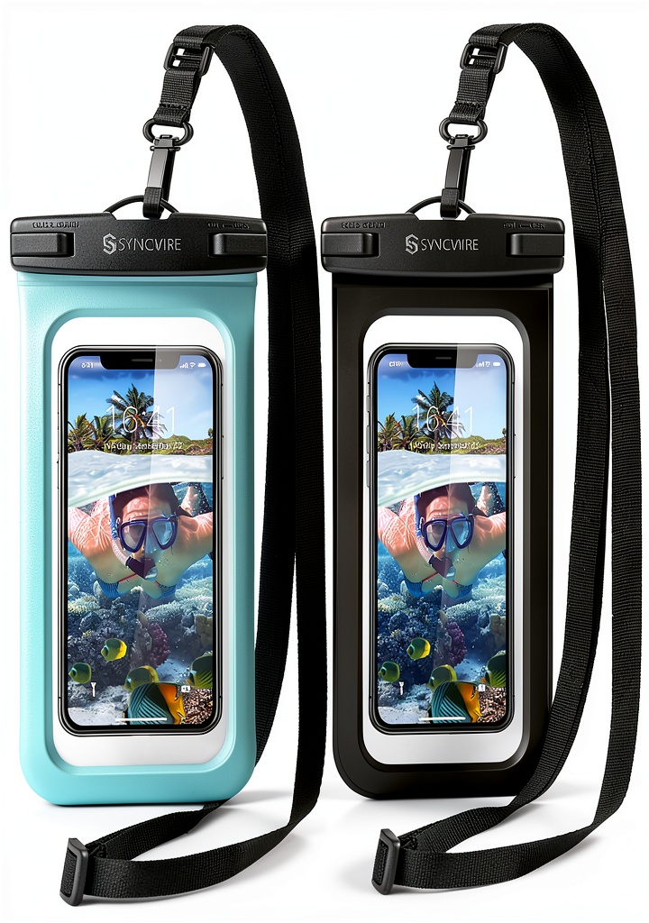Waterproof phone pouch in use