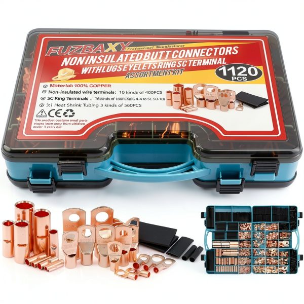 Fuzbaxy Pure Copper Butt Connectors Kit 1120pcs with 560 Shrink Tubes-0